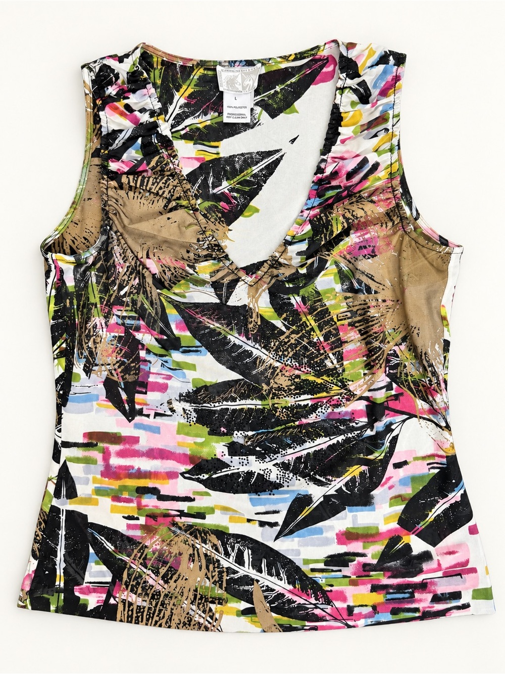 Alberto Makali Multicolor Tropical Leaf V-Neck Tank